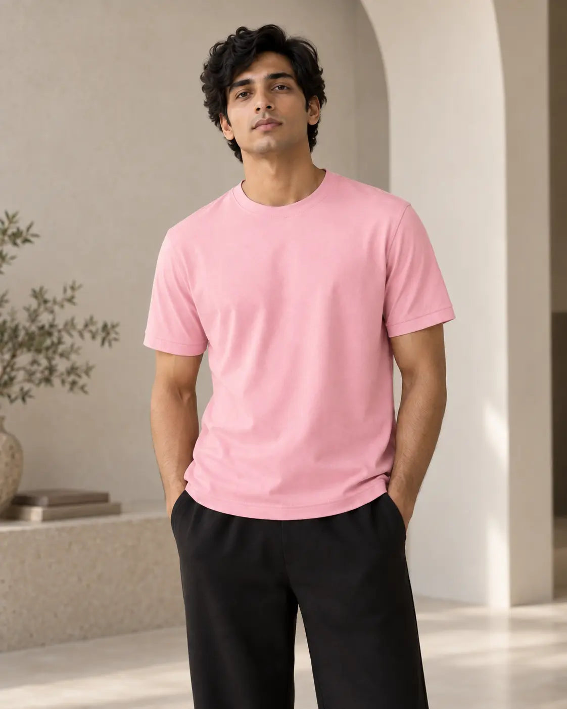 Blush Pink Cotton Crew Neck