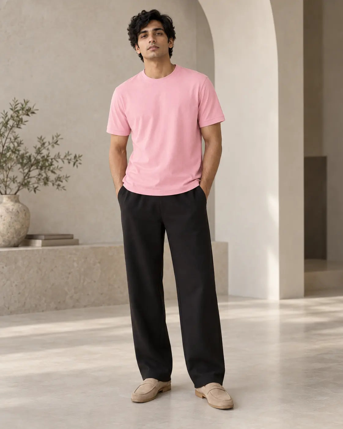 Blush Pink Cotton Crew Neck