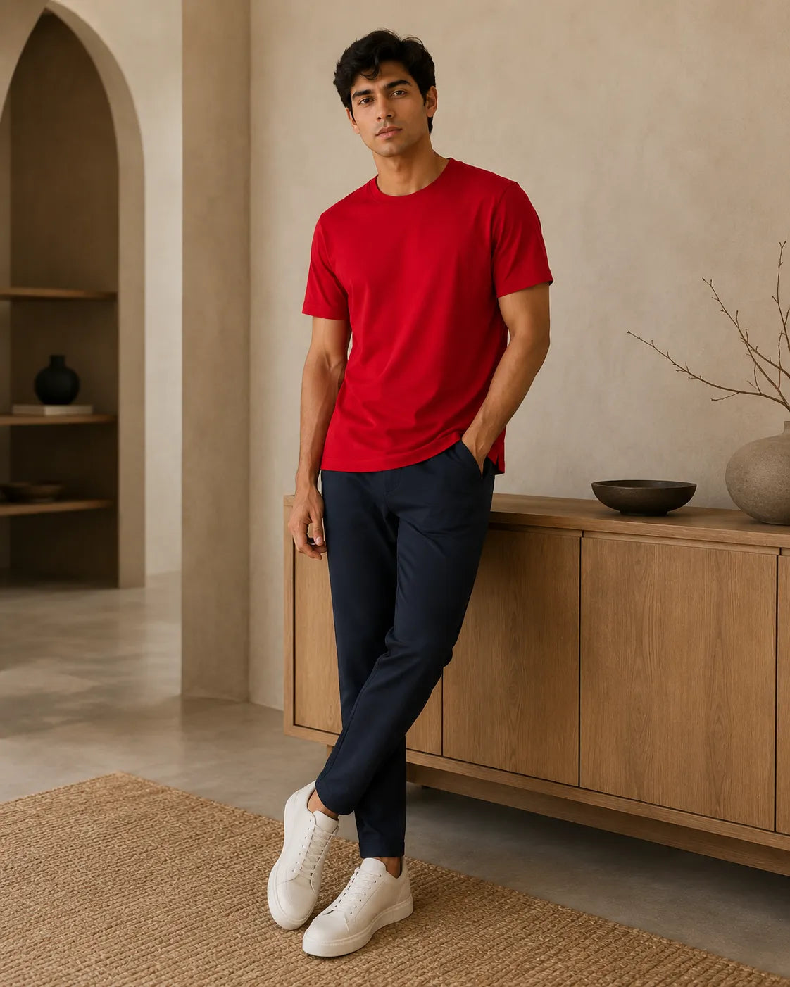 100% Cotton Red Ember Crew Neck