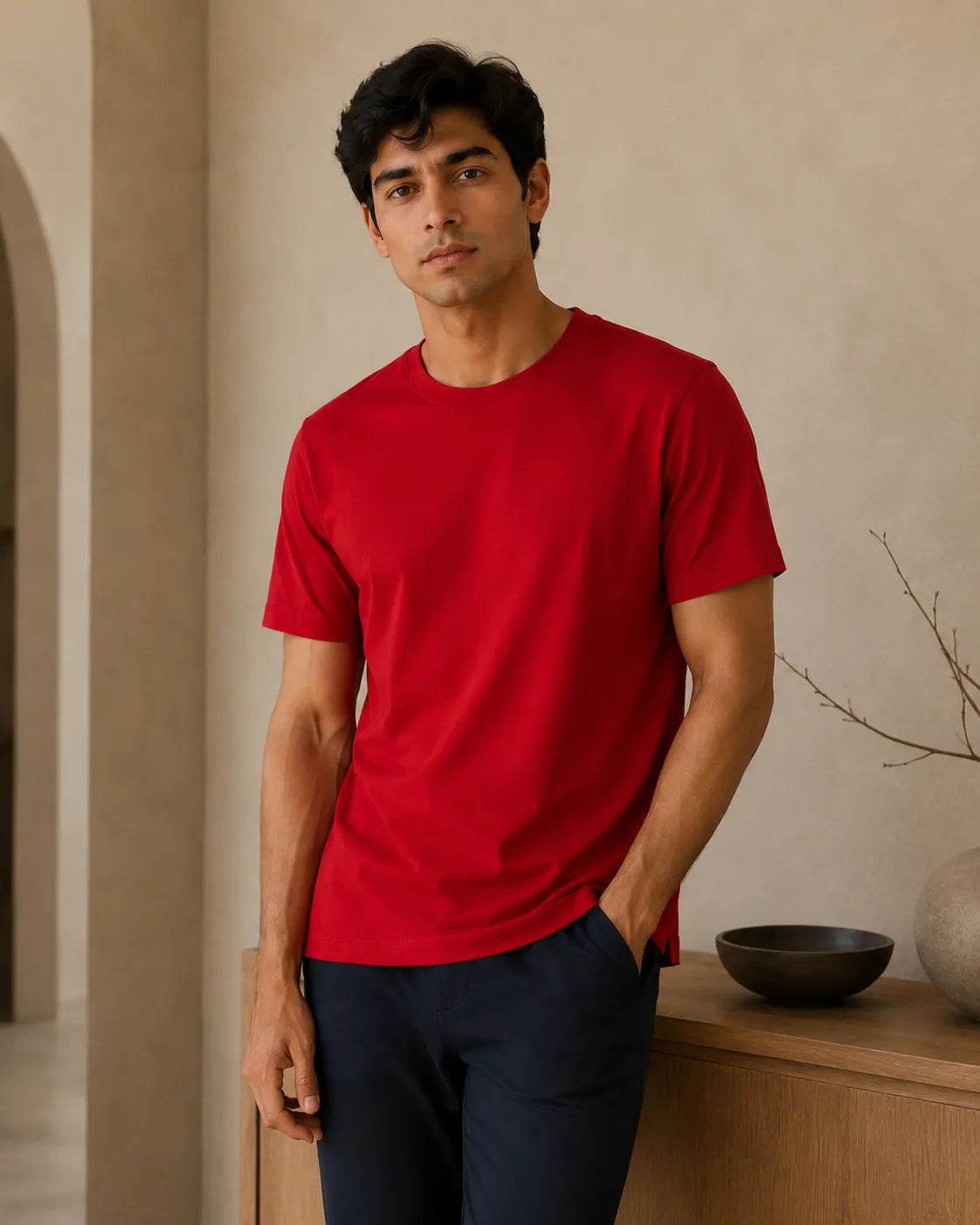 100% Cotton Red Ember Crew Neck