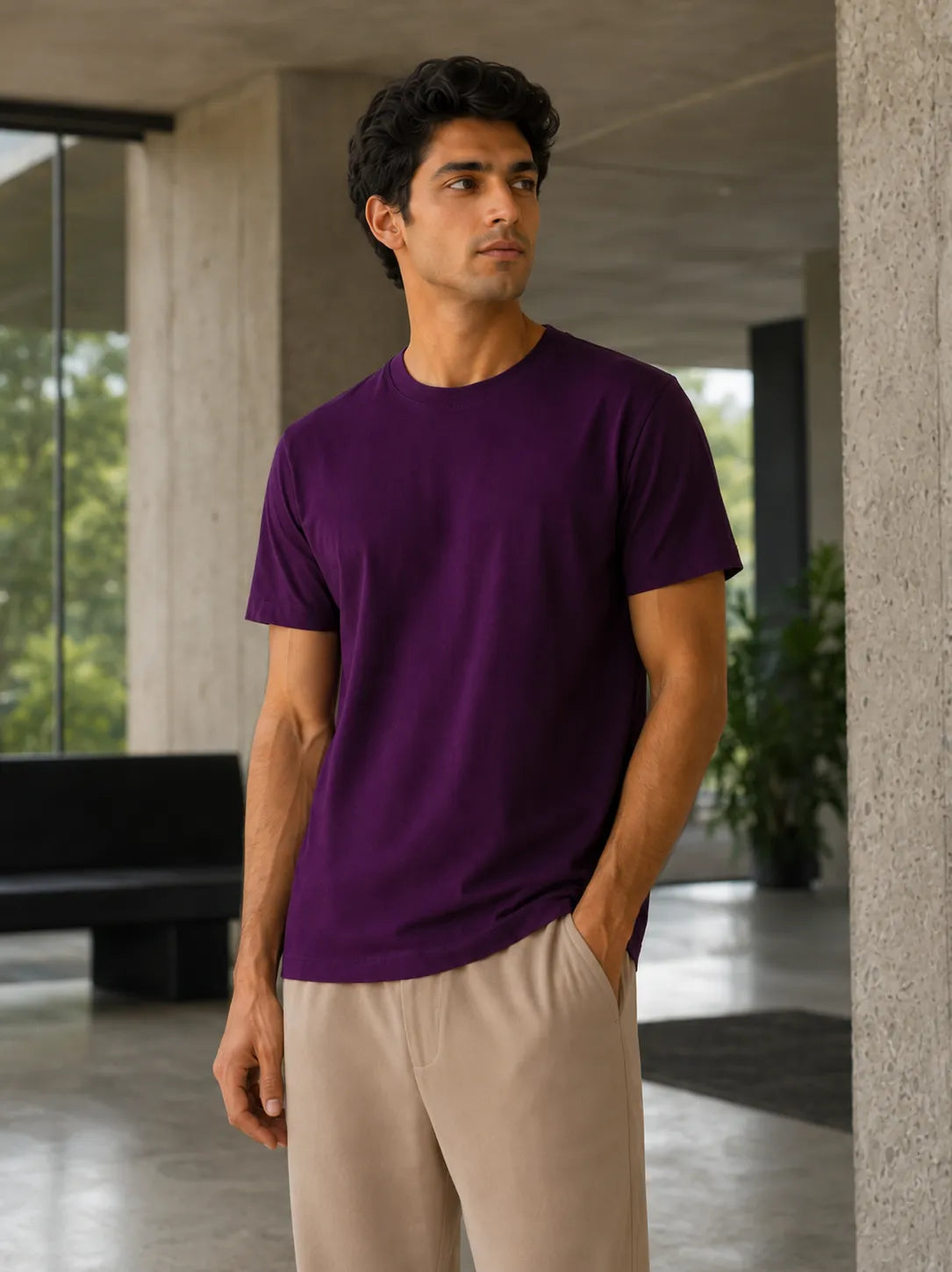 100% Cotton Royal Plum Crew Neck