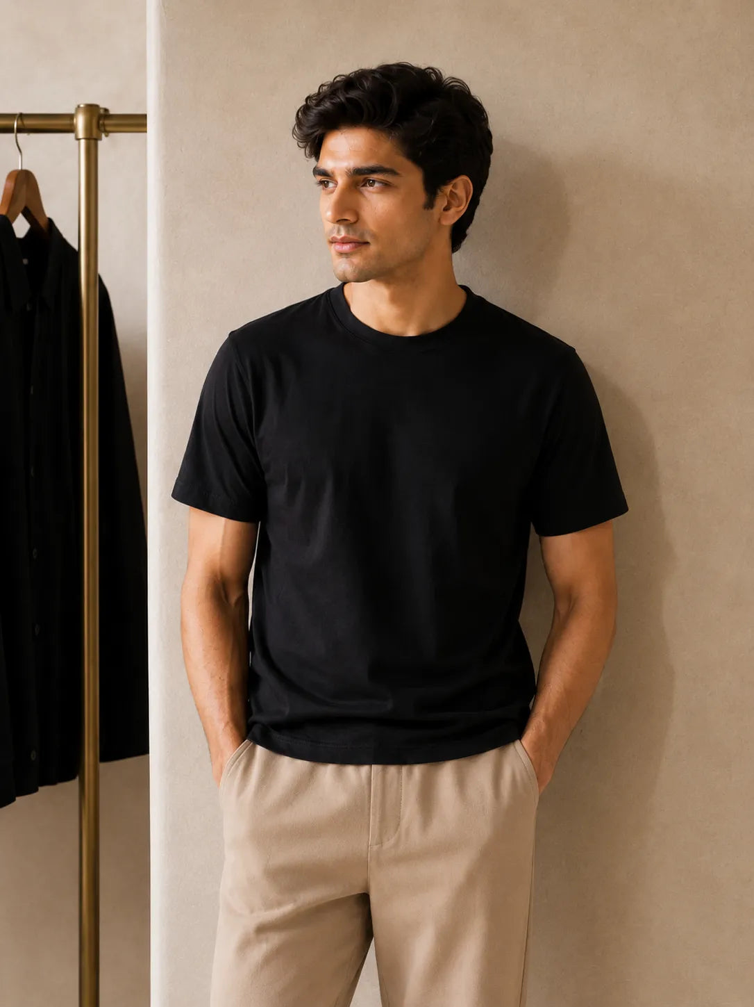 100% Cotton Shadow Black Crew Neck