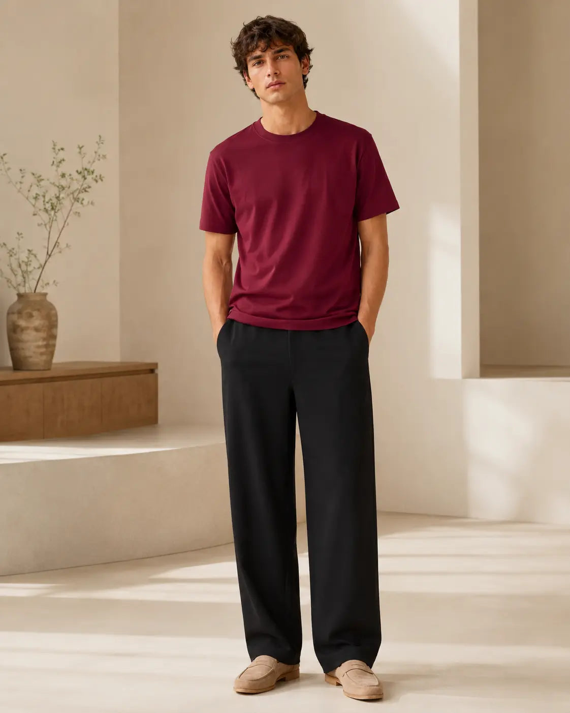 100% Supima Berry Maroon Crew Neck
