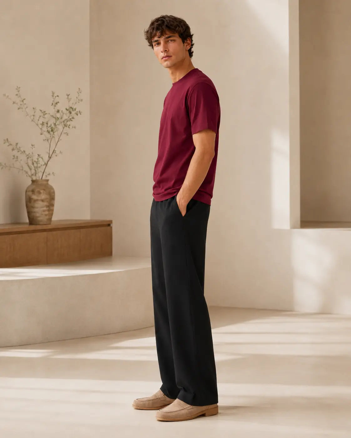 100% Supima Berry Maroon Crew Neck