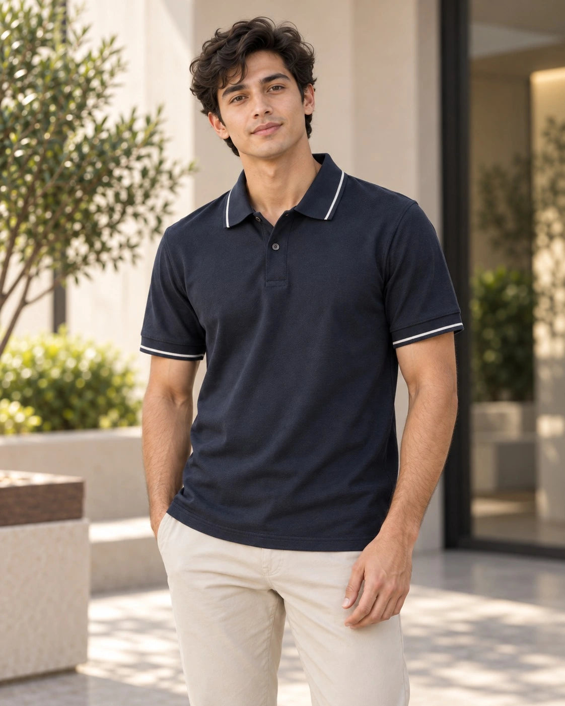 Midnight Navy Supima Polo – White Stripe