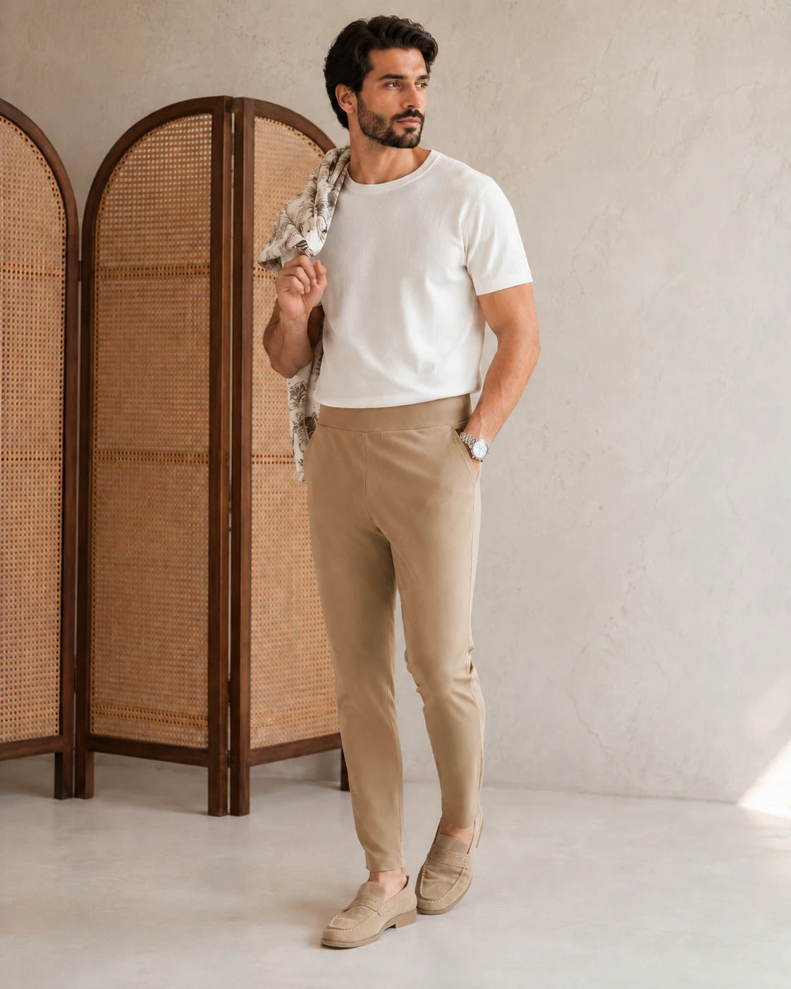 Oat Beige Straight Fit Trouser